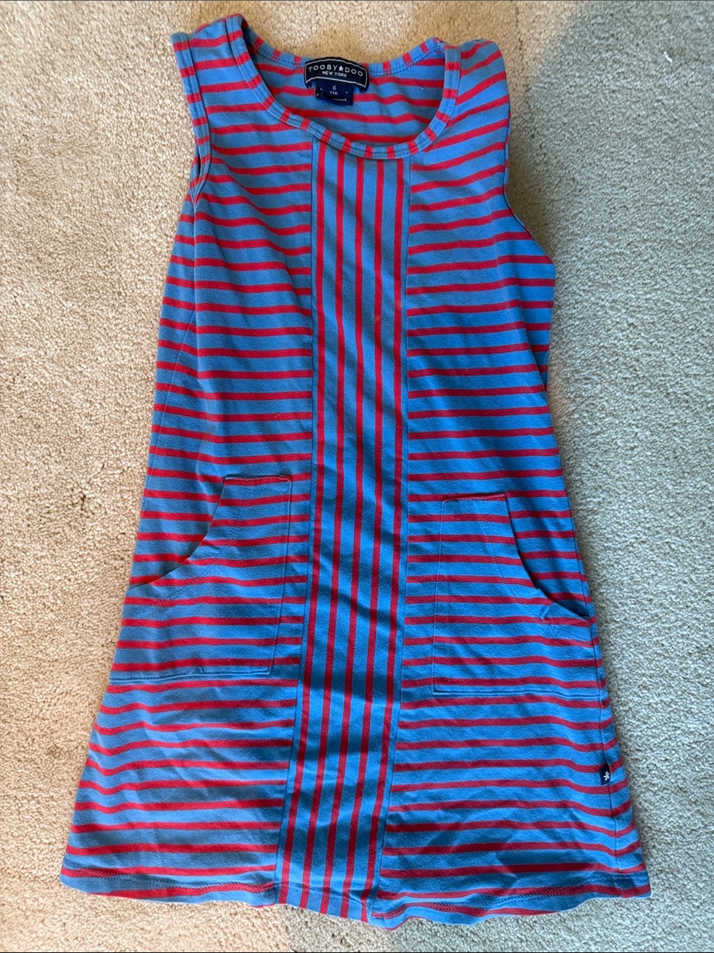 Toobydoo Blue & Pink Striped Knit Sleeveless Dress